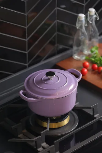 Miniatura 2 de RJ Legend Horno holandés de hierro fundido pre-sazonado de 1.9 cuartos de galón con asa, esmaltado, morado Púrpura