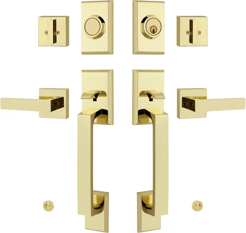 Miniatura 10 de Juego de cerraduras dobles para puerta delantera, manija de puerta delantera con llave con maniquí, palanca cuadrada resistente para puerta