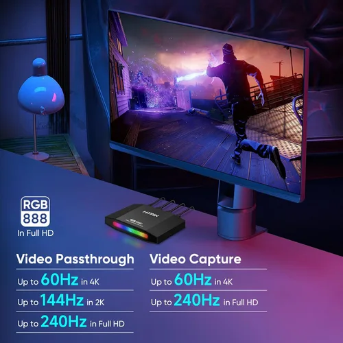 Miniatura 7 de Captura de videojuegos HDMI 4K 60fps y soporte de transferencia HDR y VRR, captura de 1080P 120fps para consola de juegos, transmisión en vivo