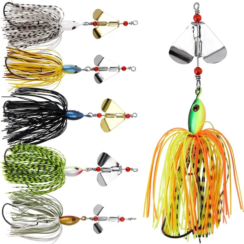 6PCS Bass Spinner Baits Buzz Bait Hard Metal Fishing Jigs for Bass Trout Pike Salmon Multi-Color Spoon Spinner Bait Saltwater Freshwater