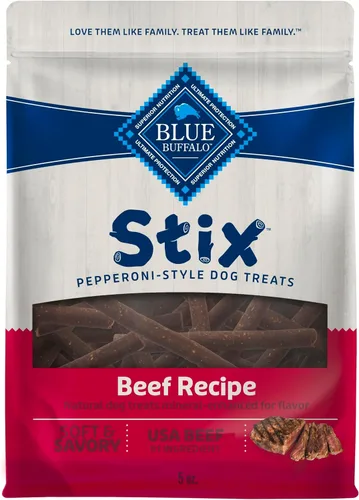 Blue Buffalo Stix Natural Golosinas Suaves y Húmedas para Perros, Receta de Res, Bolsa