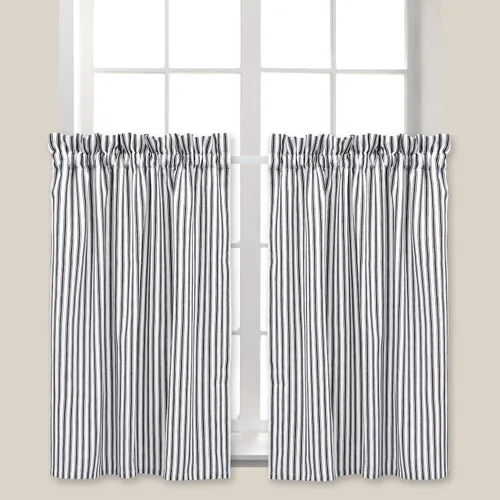 Miniatura 2 de Cortinas de café a rayas blancas y negras de 28 pulgadas de ancho x 24 pulgadas de largo, algodón tejido, juego de 2