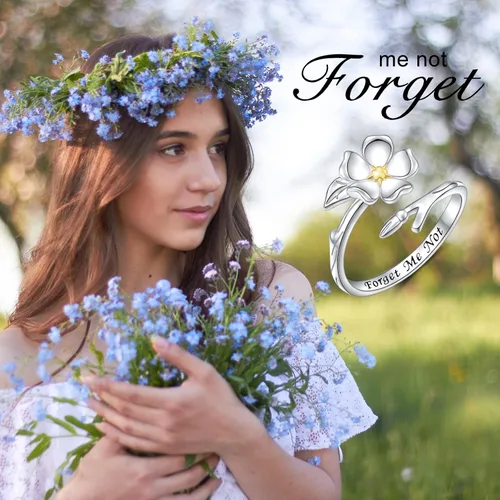 Miniatura 6 de Yearace Forget Me Not - Anillos para mujer, de plata de ley, Myosotis Scorpioides, floral, ajustable, con flores