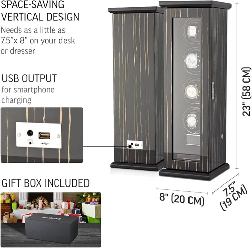 Miniatura 7 de Classic-4 - Soporte para 4 relojes automáticos con retroiluminación LED, pantalla táctil LCD y compartimento de almacenamiento