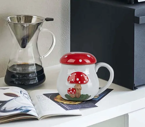 Miniatura 7 de Bonita taza de hongo con tapa, taza grande de cerámica para café y té, regalo divertido para mujeres