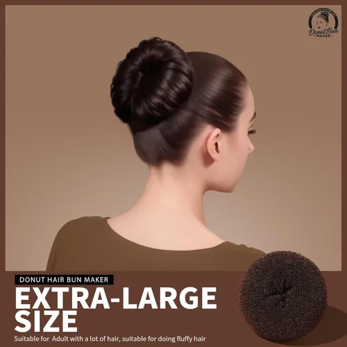 Miniatura 3 de Teenitor Máquina para hacer moños de pelo para mujer, 4 moños de ballet marrones en 4 tamaños, donas para el cabello B- marrón