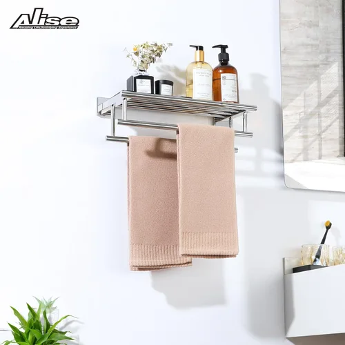 Miniatura 4 de Alise Toallero, estante para toallas con dobles barras para toallas para lavabo de baño, 16 pulgadas, SUS 304 acero inoxidable, soporte de pared