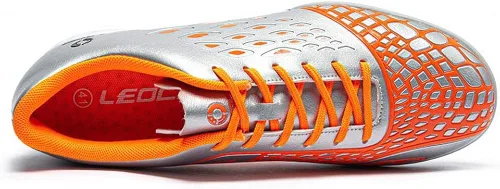 Miniatura 3 de LEOCI Zapatos de fútbol Suela de césped para hombres y mujeres y niños zapatos de goma en relieve duraderos para exteriores Plateadoanaranjado