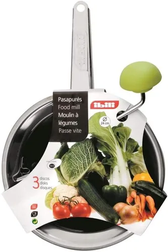 IBILI Clasica - Molinillo de alimentos con 3 tamices, acero inoxidable, plata, 7.9 x 3.5 x 3.1 in