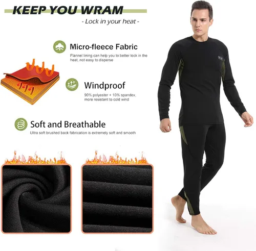 Miniatura 2 de Conjunto de ropa interior térmica para hombre forro polar de invierno capa base de pantalones largos secado rápido térmico para caza esquí