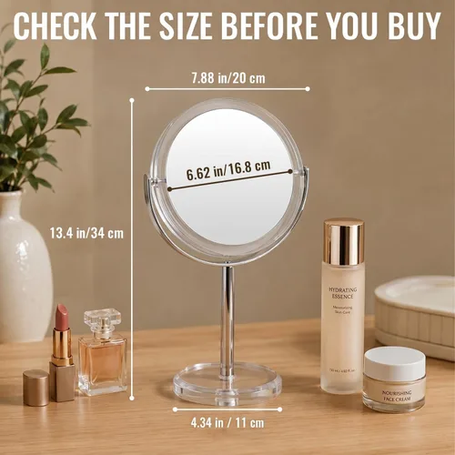 Miniatura 4 de Auxmir Espejo de aumento 1X/20X, espejo de maquillaje de doble cara con soporte, espejo de mesa de tocador con pinzas, rotación de 360° portátil