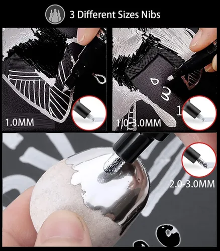 Miniatura 7 de Rotuladores metálicos de cromo líquido, 3 rotuladores metálicos a base de aceite de cromo líquido plateado para cualquier superficie