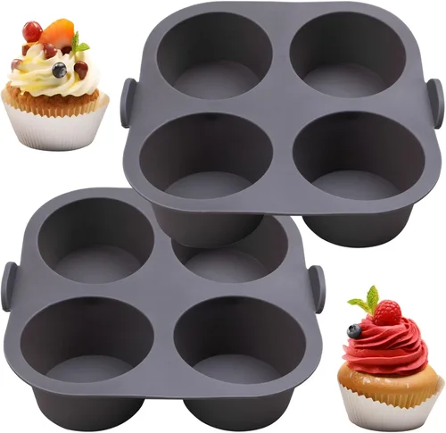 Miniatura 10 de Bandeja de silicona para magdalenas para freidora de aire, 1 unidad, 4 tazas antiadherentes para magdalenas con asa de transporte, moldes