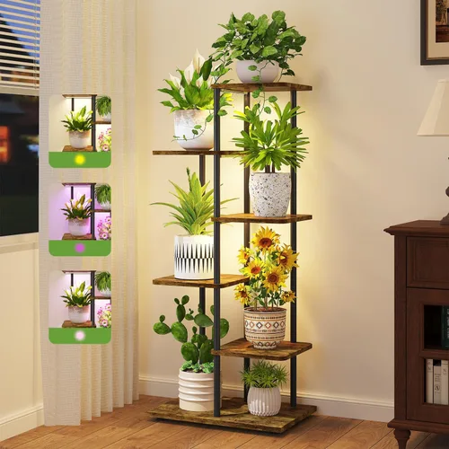 Miniatura 20 de iDavosic.ly Soporte para plantas con luz de cultivo para interiores y exteriores, estante de flores de metal de 4 niveles para macetas grandes