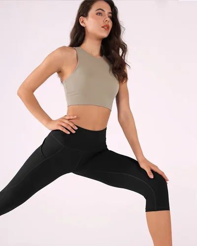 Miniatura 4 de ODODOS Leggings capri con cintura alta bolsillos control de abdomen para mujer no transparentan para yoga entrenamiento deportes y correr