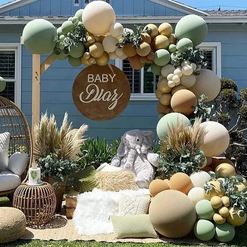 Miniatura 5 de Kit de guirnalda de globos verde salvia, 163 piezas, látex natural, decoraciones de cumpleaños de bosque de safari en la selva, baby shower, fiesta