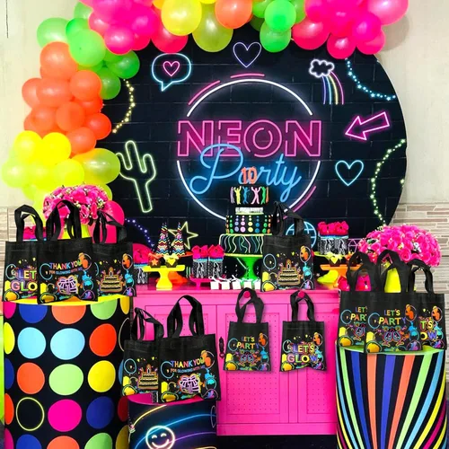 Miniatura 5 de BANBALLON 20 bolsas de neón para recuerdos de fiesta, suministros de fiesta de cumpleaños que brillan en la oscuridad, bolsas de regalo para fiesta