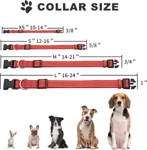 Miniatura 5 de Collar reflectante para perro con acolchado de neopreno suave, collar de nailon ajustable para perros pequeños, rojo, S