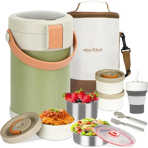 Miniatura 14 de Audult - Contenedor térmico de alimentos calientes de 67 onzas, contenedor de alimentos aislado de acero inoxidable de 2 litros de 3 capas, termo