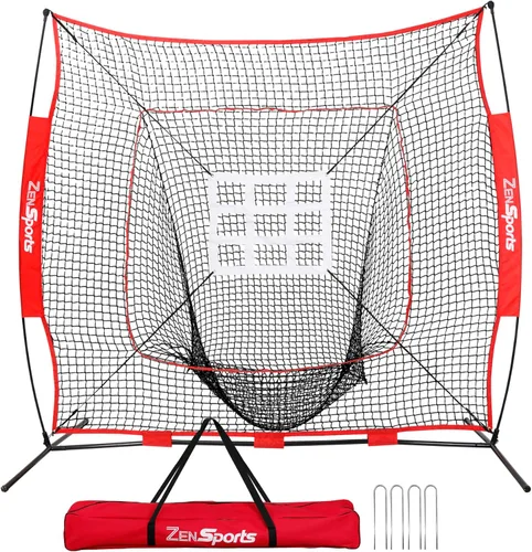 ZENY Red de práctica de béisbol y softbol de 5 x 5 pies / 7 x 7 pies, red de entrenamiento de bateo, captura de lanzamiento, con bolsa de