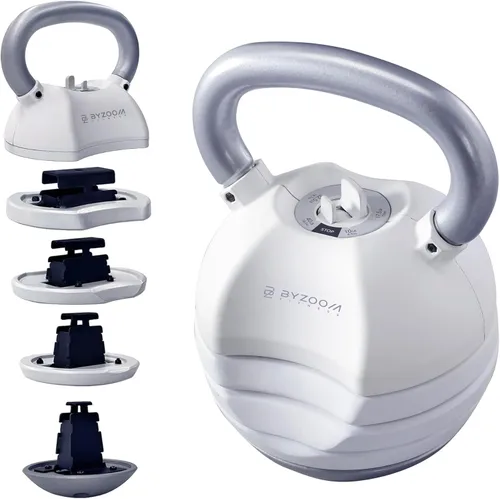 Miniatura 10 de BYZOOM FITNESS Pure Series - Pesa rusa ajustable de 30/40/50 libras, cambio de peso 5 en 1, mecanismo patentado de cambio rápido, mango curvado
