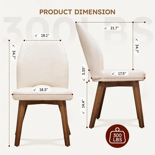 Miniatura 2 de Juego de 2 Sillas de Comedor – Sillas de Cocina Modernas Tapizadas (Sillas de Comedor) con Respaldo Alto Recortado Único y Patas de Madera, Silla