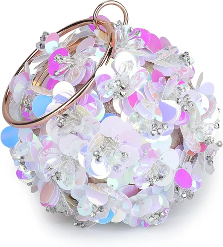 Miniatura 6 de Selighting Bolso de mano floral de bola redonda para mujer bolso de noche formal con cuentas bolso de novia bolso de fiesta de graduación