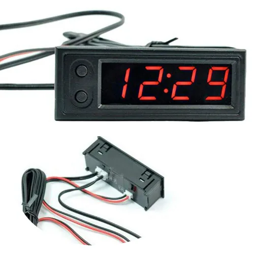 Miniatura 5 de Reloj de coche Termómetro Voltímetro Reloj de temperatura del coche - Reloj de coche 12V 3 en 1 Termómetros Voltímetro Medidor Reloj electrónico LED