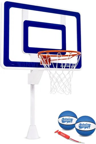 Miniatura 7 de GoSports Juego de baloncesto de piscina enterrada Elite montado en la cubierta con borde regulador, 2 pelotas de baloncesto y bomba - Elige tu