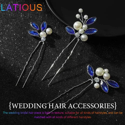 Miniatura 7 de Pinzas de pelo de boda plateadas, pinzas para el pelo de perlas con diamantes de imitación, accesorios para el cabello de novia para mujeres