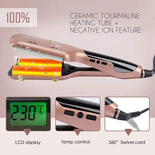 Miniatura 2 de Rizador de cerámica fina de 0.354 in para cabello corto y largo, barril de 3/8 pulgadas con temperatura ajustable, diseño estilo palillo