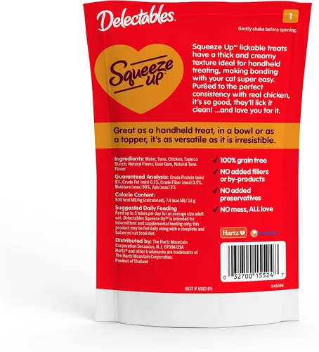 Miniatura 6 de Delectables Squeeze Up - Puré cremoso exprimible, golosinas húmedas para lamer para gatos, sin granos, sin rellenos añadidos, sin subproductos, sin