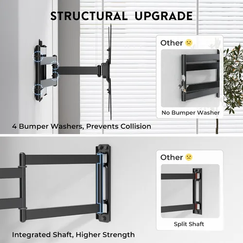 Miniatura 7 de BONTEC Soporte de pared para TV para pantallas planas y curvas de 26 a 65 pulgadas con extensión de 37.4 pulgadas de largo, diseño giratorio