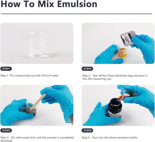 Miniatura 3 de Caydo Emulsión fotográfica para serigrafía (8.5 oz), sensibilizador diazo (0.04 oz), taza medidora, guantes y 5 palitos de agitación, suministros