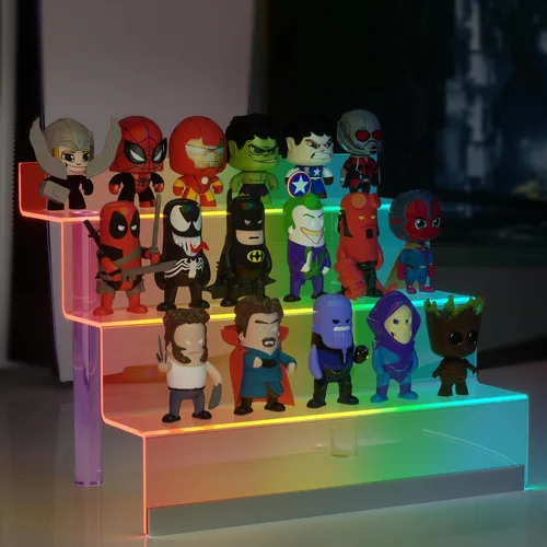 Miniatura 4 de Organizador de Exhibición de Acrílico de 12" con Luz LED - Soporte de Perfume de 3 Niveles y Estantes Escalonados de Exhibición, Organizador