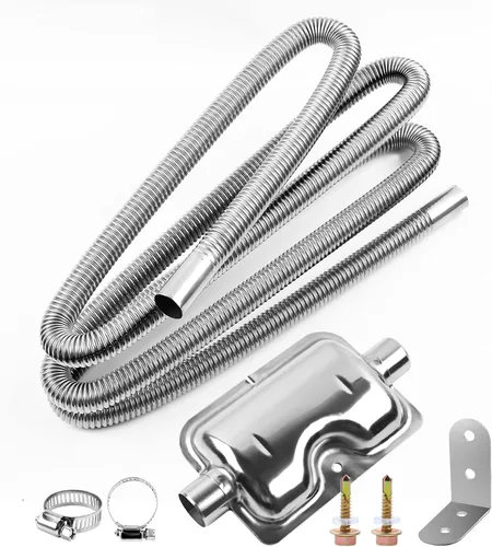 Miniatura 7 de 200cm/78" Tubo de escape para calentador diesel con silenciador y abrazaderas, manguera de 1"/2.5cm de acero inoxidable para calentador de aire