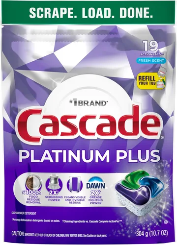 Miniatura 9 de Cascade Platinum Plus - Cápsulas para lavavajillas, detergente para lavavajillas, jabón detergente para platos, fresco, 19