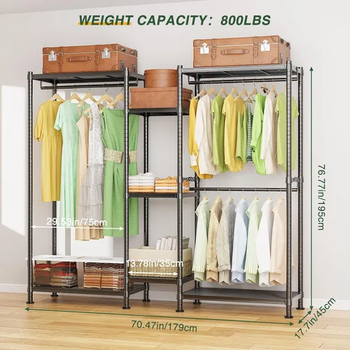 Miniatura 2 de LEHOM G6 Perchero resistente independiente con estantes, sistema de almacenamiento de armario de ropa de metal para colgar ropa, 76.8 pulgadas
