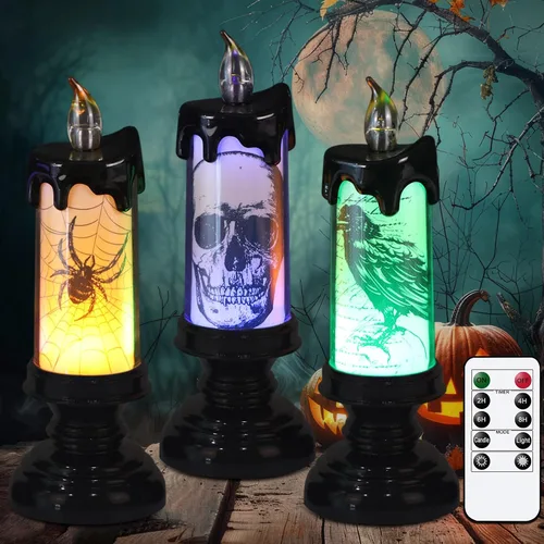 Miniatura 15 de Eldnacele Velas de Globo de Nieve de Halloween Lámpara Iluminada, Operada con Batería Vela Giratoria Espeluznante de Tornado de Agua Brillante Sin