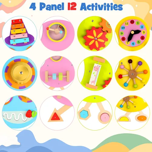 Miniatura 2 de Paneles de pared de actividades Caterpillar para niños pequeños: juguete sensorial de pared 12 actividades, juguete montado en la pared, decoración