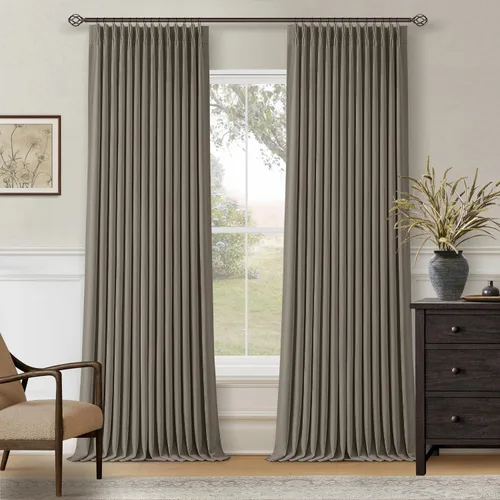 Miniatura 61 de Juego de 2 paneles de cortinas plisadas negras de 80 pulgadas para sala de estar, cortinas plisadas de lino con forro de 80 pulgadas de largo, 100%