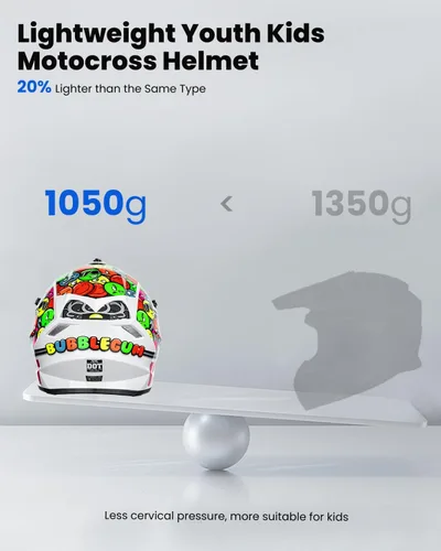 Miniatura 4 de ILM Casco ATV Juvenil para Niños Dirt Bike Motocross BMX Todoterreno Motocicleta Go Kart Casco DOT ECE Modelo Z705 (Chicle, S)