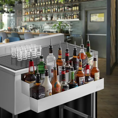 Miniatura 2 de GRIDMANN Riel de velocidad de doble nivel de 32 pulgadas - Soporte para botellas de licor de acero inoxidable para barras