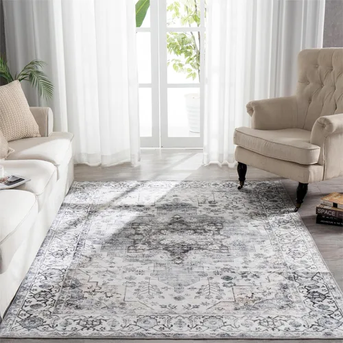 Miniatura 23 de Syalife 4x6 Alfombra Lavable para Área, Ultra Suave Antideslizante, Pila Baja, Alfombra Vintage Resistente a Manchas para Sala de Estar, Alfombra