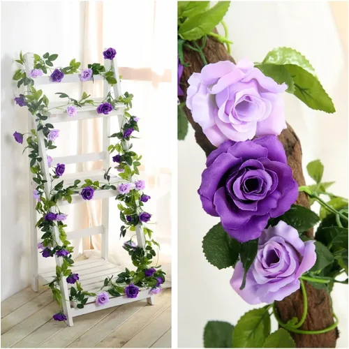 Miniatura 5 de JUSTOYOU Paquete de 2 guirnaldas de rosas falsas (15.8 pies), rosas artificiales, enredaderas, guirnalda de flores para colgar, vid floral, boda