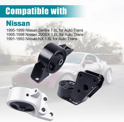 Miniatura 2 de Kit de montaje de motor y transmisión, 3 piezas, compatible con Nissan Sentra 1995-1999, 200SX 1995-1998 Reemplazar A6324 A6379 A6398