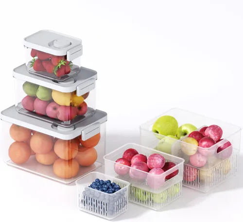 Miniatura 10 de Vacane Produce Saver, Contenedores de almacenamiento de frutas, Contenedores de productos con coladores, Contenedores para bayas, 3.8 tazas