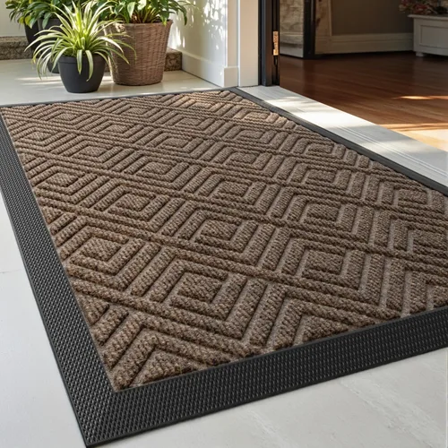 Miniatura 18 de DEXI Tapete para puerta delantera, entrada exterior, 17 x 29 pulgadas, tapete de goma para puerta trasera, resistente, antideslizante de perfil negro