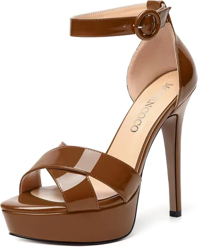 Miniatura 120 de MODENCOCO Sandalias de boda con correa de tobillo sexy para mujer, con plataforma y puntera abierta, tacón de aguja y tacón alto, zapatos de vestir