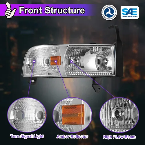 Miniatura 5 de Nixon Offroad Faros Delanteros de Proyector para 1994-2001 Dodge Ram 1500/1994-2002 Dodge Ram 2500 3500/1995-2002 Dodge Ram 4000
